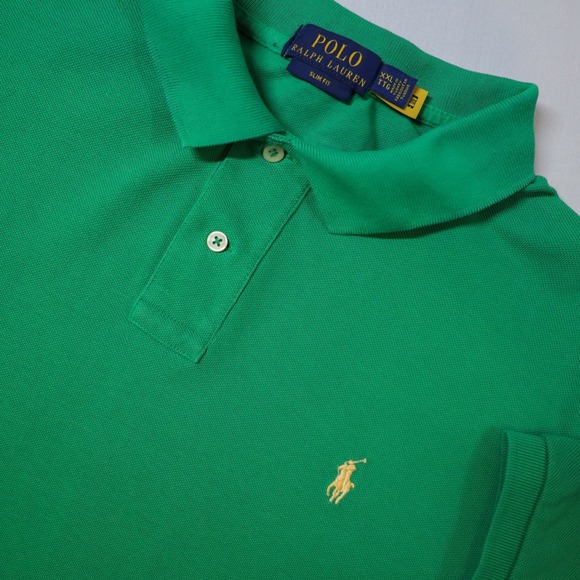 Polo Ralph Lauren Other - Polo Ralph Lauren Polo Shirt‎ Mens XXL Green Slim Fit Mesh Cotton Yellow Pony